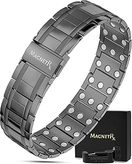 MagnetRX® 3X Strength Magnetic Bracelets for Men - Effective Titanium Magnetic Bracelet Men - Premium Fold-over Clasp & Adjustable Length with Sizing Tool & Gift Box (Gunmetal)