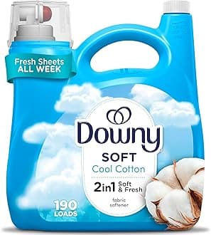 Downy Soft, 2 in 1 Soft and Fresh Liquid Fabric Softener, Cool Cotton, 140 fl oz, 190 Loads, Fabric Conditioner Liquid provides softness and freshness for fabrics