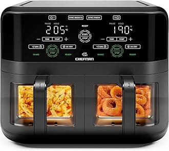 Square Plastic Air Fryer, With Capacitive Touch Control, 3 Quart Double Basket, Viewing Window