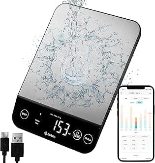Etekcity Luminary 22lb Food Nutrition Bluetooth Kitchen Digital Scale, Waterproof, Rechargeable, Ounces and Grams for Weight Loss, Cooking, 304 Stainless Steel
