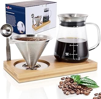 Pour Over Coffee Maker Set with Extra Large Coffee Dripper, 28 oz Glass Carafe, Stainlesss Steel Coffee Scoop and Bamboo Storage Tray, Unique Set for Home or Office