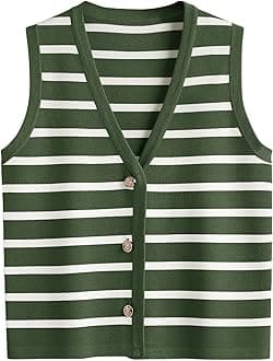 LILLUSORY Vest Tops for Women 2026 Summer Outfits Striped Sweaters Button Up Casual Blouses Jacket Fashion Clothes