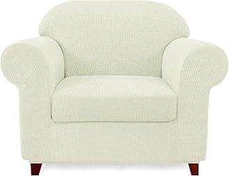 SUBRTEX Stretch Armchair Sofa Slipcover 2 Piece Sofa Cover 1 Seater Soft Couch Slipcover Washable Furniture Covers, Jacquard Fabric Small Checks(Ivory,Armchair)