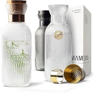 MAMEIDOWater Carafe 1l - Glass Carafe with Lid & Sieve, Hand-Blown Water jug ​​with Noble Look for Special Occasions, carafes to give as a Gift (Crystal Copper, 1000ml)