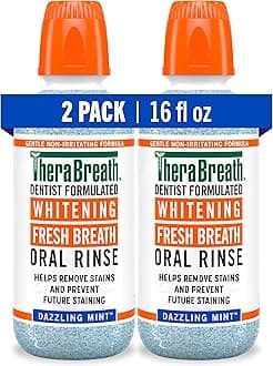 TheraBreath Whitening Fresh Breath Oral Rinse, Dazzling Mint, 16 Ounce (Pack of 2)