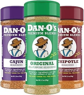 Dan-O's Seasoning - Cooking and Grilling Anything - Meat, Vegetables, Snacks, Popcorn Seasoning - Small Jar, 3 Pack, Original, Chipotle & Cajun