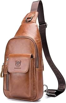 BULLCAPTAIN Mens Leather Crossbody Bag Shoulder Sling Bag Casual Daypacks Chest Bags for Travel Hiking Backpacks