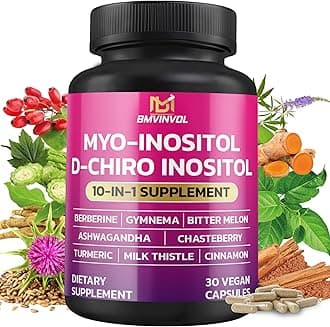 BMVINVOL Inositol Supplement - Myo-Inositol and D-Chiro Inositol Ideal 40:1 Ratio - Plus Berberine, Cinnamon, Ashwagandha + 5 More - 30 Capsules