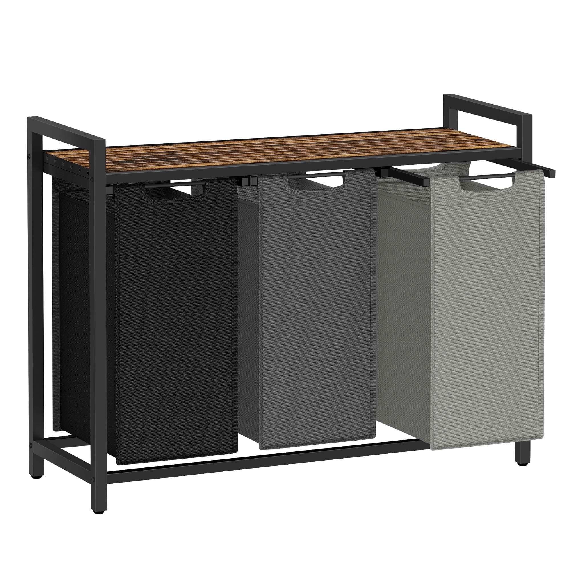 VASAGLE Laundry Hamper, Laundry Basket, Laundry Sorter with 3 Pull-Out and Removable Bags, Shelf, Metal Frame, 3 x 10.6 Gallons (40 L), 36.4 x 13 x 28.4 Inches, Tricolor and Rustic Brown UBLH301X01