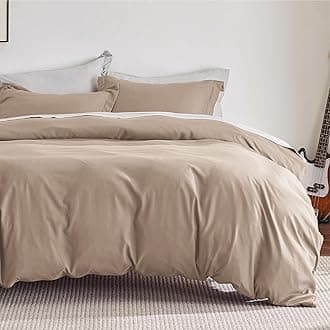Duvet Cover Queen Size - Soft Double Brushed Bedding Set for Kids & Adults, Zipper Closure, 3 Pieces, Includes 1 Duvet Cover (90"x90") & 2 Pillow Shams, NO Comforter, Light Khaki