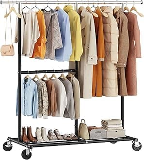 Raybee Clothes Rack Heavy Duty 450LBS, Clothing Racks for Hanging Clothes 200+, Metal Clothing Rack with Wheels, Rolling Commercial Garment Rack Portable, Black