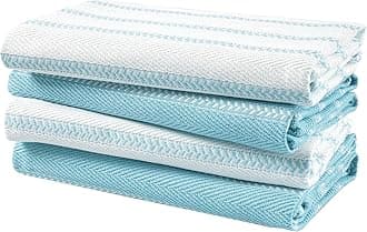 LANE LINEN Kitchen Towels Set - Pack of 4 Cotton Dish Towels for Drying Dishes, 18”x 28”, Kitchen Hand Towels, Absorbent Tea, Dish Towels, Quick Drying Towel Set - Aqua