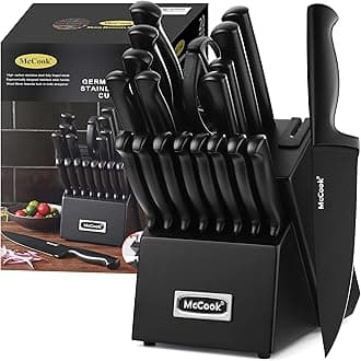 Premium Black Knife Sets,German Stainless Steel Kitchen Knives Block Set with Built-in Sharpener