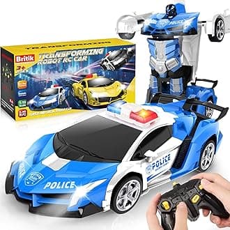 Transform Remote Control Car - Rc Cars, One-Button Transforming, 360° Rotation Drifting, 2.4ghz 1:18 Scale, Gift Kids Aged 4-6 Year Old Boys/Girls, Police Car Blue