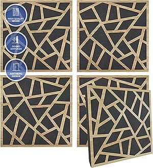 Arrowzoom 4 Diffuse PRO Acoustic Wooden Panel Absorb Sound Reduction Recording High-Density Fire Retardant Euroclass E NRC 0.64 up to 5000Hz Scattering Range Mosaic Design 29x29x1cm 1247