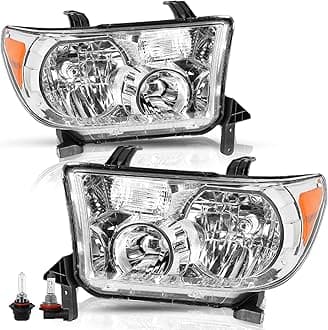 Tundra Headlights Assembly Replacement for 2007-2013 Tundra, 2008-2017 Sequoia, Driver & Passenger Side, Chrome Housing with Amber Reflector, NOT fit for 09-12 Tundra with Level Adjuster