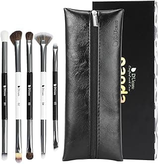 Eye Makeup Brushes Set, 5pcs Duo End Eyeshadow Brush Set with Travel Bag, Professional Eye Shadow Brushes Kit for Concealer, Eyebrow, Eyeliner, Nose Contouring, Blending