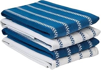 LANE LINEN Kitchen Towels Set - Pack of 4 Cotton Dish Towels for Drying Dishes, 18”x 28”, Kitchen Hand Towels, Absorbent Tea Towels, Towels for Kitchen, Quick Drying Kitchen Towel Set - Blue Saphire