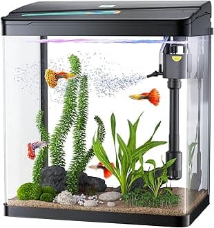 PONDON Fish Tank, 3 Gallon Glass Aquarium, 3 in 1 Fish Tank with Filter and Light, Desktop Small Fish Tank for Betta Fish, Shrimp, Goldfish (Black, 3Gallon)