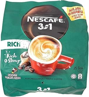 Nescafe 3 in 1 Stronger taste than Original Nescafe 3 in 1 Rich Instant Coffee Lebih Kaw Premix Coffee Serve in Cold or Hot 25 Sticks / 25 Serving