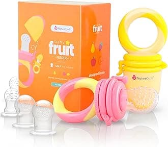 NatureBond Baby Food And Fruit Nibbler Pacifier Teether, Infant Teething Toy Teether. Includes Additional Silicone Sacs,Assorted