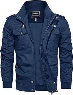 Men's Cotton Military Jacket Lightweight Casual Windbreaker Stand Collar Bomber Jackets Coat with Multi Pockets