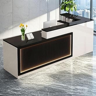 L Shaped Reception Desk, Solid Wood Front Desk with Counter & Lockable Drawers, Retail Checkout Customer Service Counter for Home Office Lobby Store,(G,70.9in-Left)