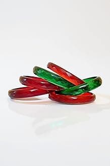 Glass bangles Kada set/Red Green Mehrun color for women (set of 6)