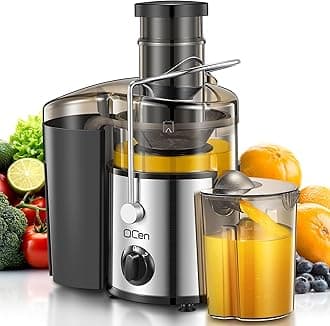 QCen Juicer Machine, 500W Centrifugal Juicer Extractor with 3” Wide Mouth Feed Chute for Fruits & Vegetables, Easy to Clean, Stainless Steel, BPA-Free