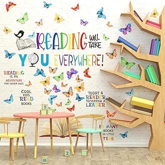 Kids Wall Decals Classroom Colorful Inspirational Decals Daycare Playroom Wall Decor Motivational Positive Saying Sticker(Reading Will Take)