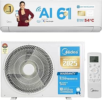 Midea 1 Ton 5 Star, 5 Years Extended Warranty*,AI+ Wi-Fi Smart Inverter Split AC (Copper, Convertible 6-in-1,KW Display, PM 2.5 Filter,4 Way Swing,Santis Pro-X RYL (Wi-Fi), MAI12SP5R35W0,White)