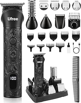 Ufree Beard Trimmer for Men, Electric Razor Shavers, Cordless Hair Clippers, 7 in 1 Beard Grooming Kit for Mustache, Body, Nose and Facial, Gifts for Men