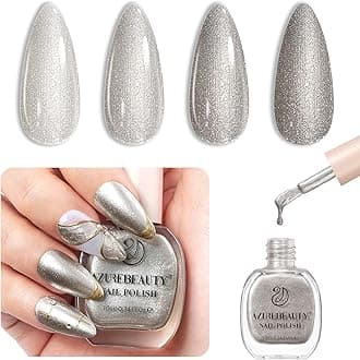 Silver Glitter Nail Polish Metallic Fast Drying Natural Shine Nail Lacquer Fingernail Polish Salon-Quality for Women 10ml