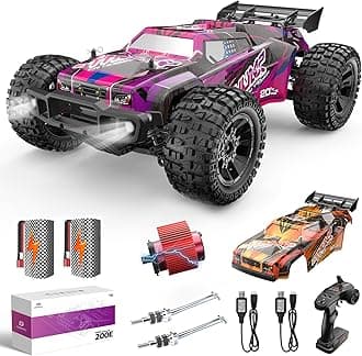 DEERC 200E 1:10 Large 3S Brushless High Speed RC Cars for Adults, 4X4 Fast RC Trucks W/Extra Shell LED Headlight, 60 KM/H, All Terrain Remote Control Car, Offroad Monster Truck for Boys,2 Battery