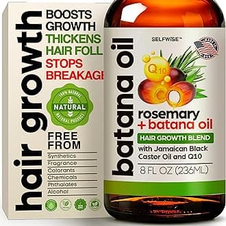 Batana Oil for Hair Growth Oil with Rosemary Castor, 100% Pure, Organic, Cold-Pressed, Unrefined Batana from Honduras by Dr. Sebi - Natural, Vegan, for Strong Roots and Thick Hair, 8oz