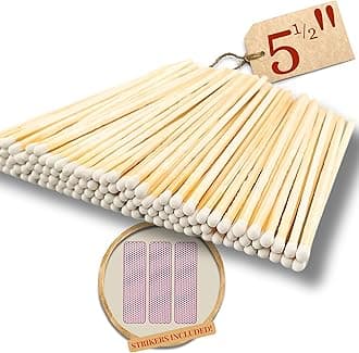 100-5.5" White Matches (5 1/2 Inches Long) | Choose from 2", 3", 4", 5", 8" Wooden Safety Matches or Matchbox | Refill or Replacement Match for Candle Gift Set | Strikers Included (5")