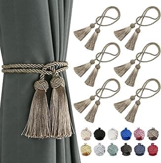 BEL AVENIR 6 Pack Curtain Handmade Tiebacks Decorative Curtain Holdbacks with Tassel… (Flaxen, 6 Pack)