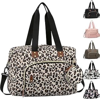 Diaper Bag Tote with Pacifier Case, Baby Bag for Women with Shoulder Straps, Travel Diaper Tote for for Mom and Dad Medium Size, Leopard Print