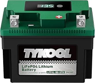 TYKOOL LFP4L-BS-STD 12V Lithium Battery, Replaces YTX4L-BS, 140CCA 2.8Ah, Fits for ATV Motorcycle Scooter Lawn Mower, Compatible with Polaris Outlaw 50 Honda Grom Troy-Bilt Mowers, Digital Readout