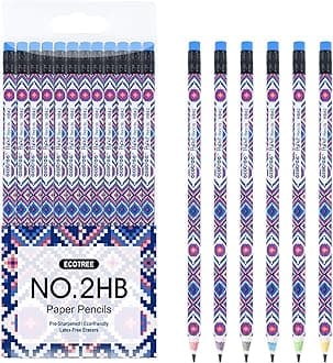 ECOTREE Pencils #2 Pre-Sharpened Pencils for Kids Number 2 Pencil with Erasers for School, Writing, 12 Count