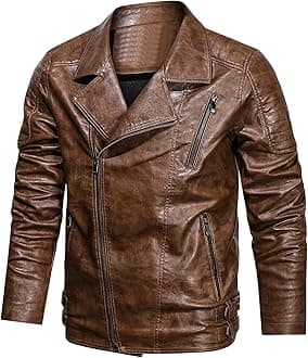 UnoSheng Men's Casual Jacket Striped Vintage Pilot Jacket Full Zip with Chest Pocket Denim Jacket Steampunk Jacket Medieval Stand-Up Collar Faux Leather Jacket Men's Slim Fit