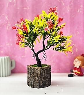 Dekorly Small Artificial Bonsai Tree Fake Plant Potted House Plants Japanese Pine Bonsai Plant Faux Bonsai for Home Indoor Decoration Office (Wooden Potted Plants, Design-C)