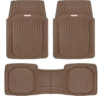 Motor Trend FlexTough Plus Brown Rubber Floor Mats - All Weather Deep Dish Automotive Heavy Duty Trim to Fit Design, Front & Rear Liners for Cars Truck Van SUV