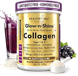 HealthyHey Skin Glow-n-Shine® Collagen Powder 200g | Hydrolysed Collagen for Women and Men with Hyaluronic Acid, Biotin and Vitamin C for Healthy Skin, Hair and Nails - (Black Currant, 200gm)