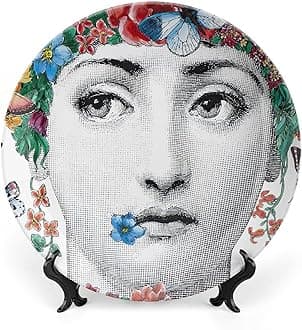 Lina Cavalieri Plate, Fornase Decorative Plate Face Makeup Plate Wall Hanging Decoration,Including Bracket and Special Spring Hook,Style-3,6inch