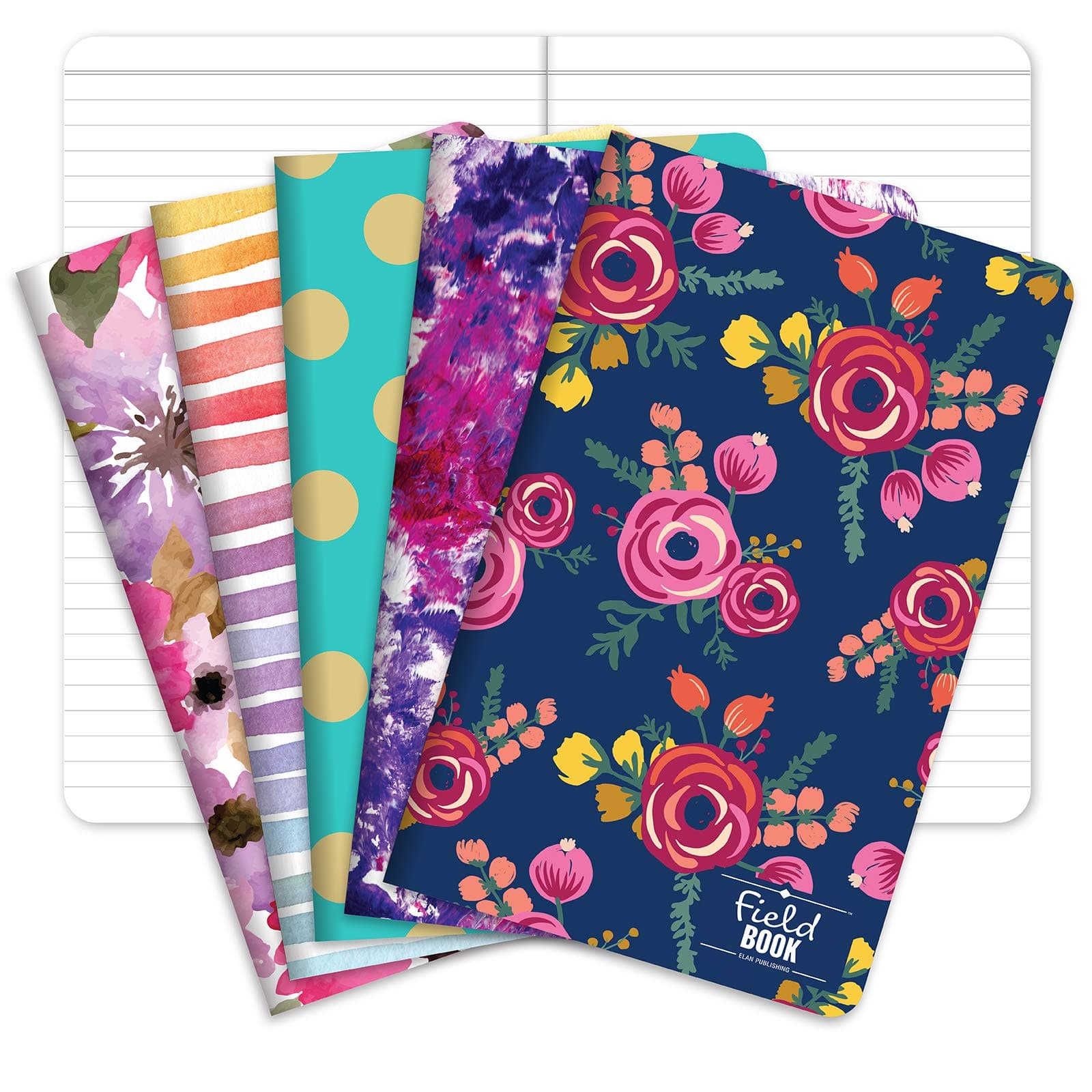 Field Notebook/Journal - 5"x8" - Assorted Patterns - Lined Memo Book - Pack of 5