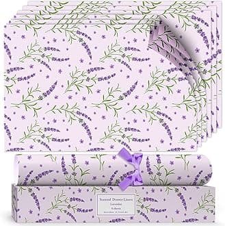 SCENTORINI Lavender Scented Drawer Liners, Scent Paper Liners for Drawers, Fragrant Drawer Liners for Drawers Closets Wardrobe Dresser Shelf, 6 Sheets