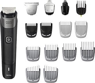 Philips Norelco Multigroom 5000 Series, All-in-One Trimmer and Hair Clipper, 18-Piece Men's Grooming Kit for Beard, Face, Hair, Body and Intimate Areas, No Blade Oil Needed, Model MG5910/49