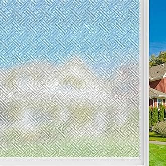 Filmgoo Window Privacy Film Frosted Stained Glass Film Non Adhesive Static Cling Removable Glass Film Anti-UV Sun Blocking Decorative Window Film for Office Home Kitchen (Clear, 17.5 Inch x 6.5 Feet)