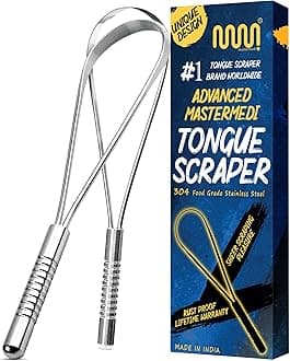 MasterMedi Tongue Scraper for Adults, 100% Stainless Steel Tongue Scrubber for Bad Breath, Easy to Use, Tongue Cleaner for Oral Care & Hygiene (SS Uni|Pack of 2)